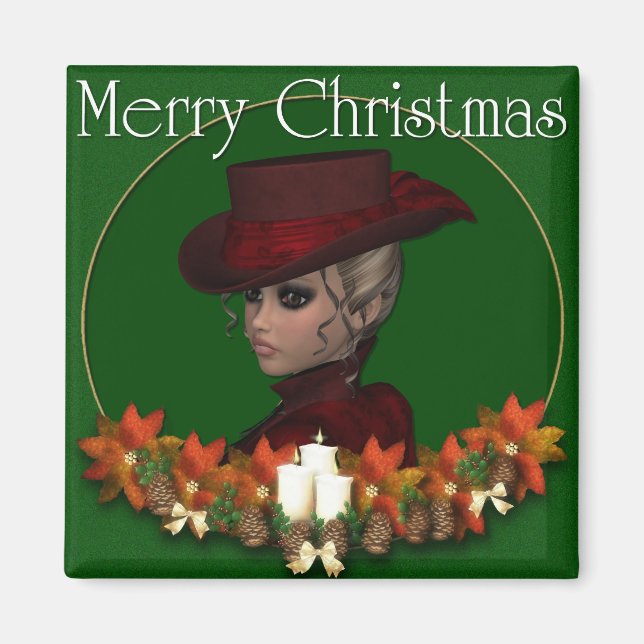 Imã Mulher Vitoriana 1 - Feliz Magneta de Natal (Frente)