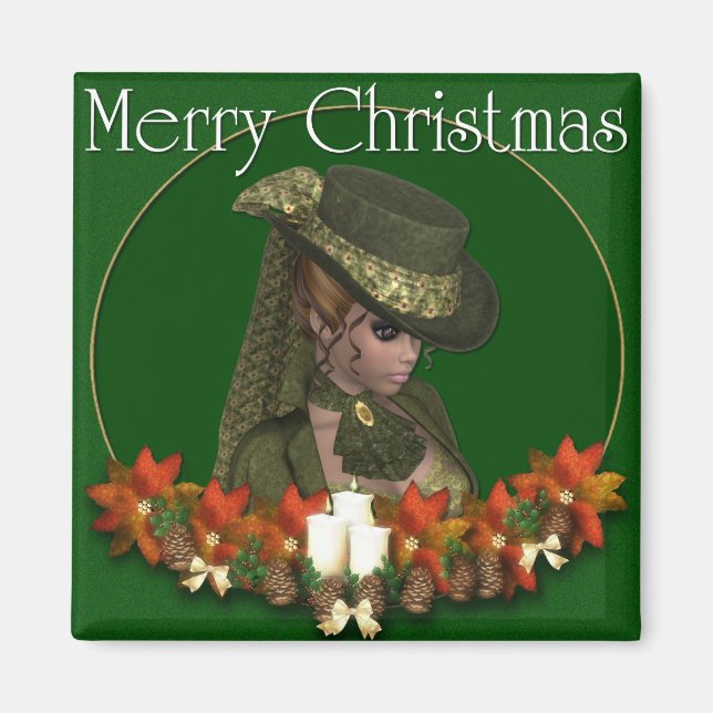Imã Mulher Vitoriana 2 - Feliz Magneta de Natal (Frente)