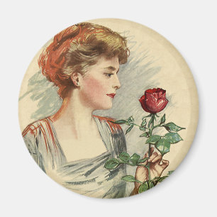 Imã Mulher Vitoriana Antiga Rosa Vermelha Floral