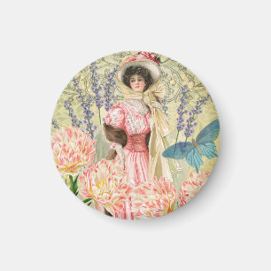 Imã Mulher Vitoriana Floral Rosa Regência