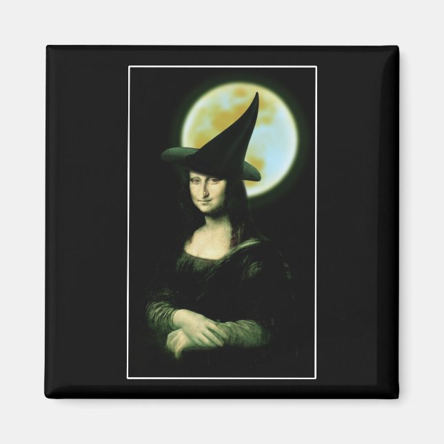 Imã Mulher Witchy Mona Lisa Halloween (Frente)