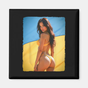 Imã Mulher Y Em Camiseta - Morena De Biquíni E Bandeir
