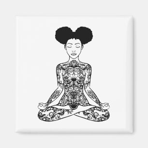 Imã Mulheres Afro Coque Sujo Meditando Meditação Ioga