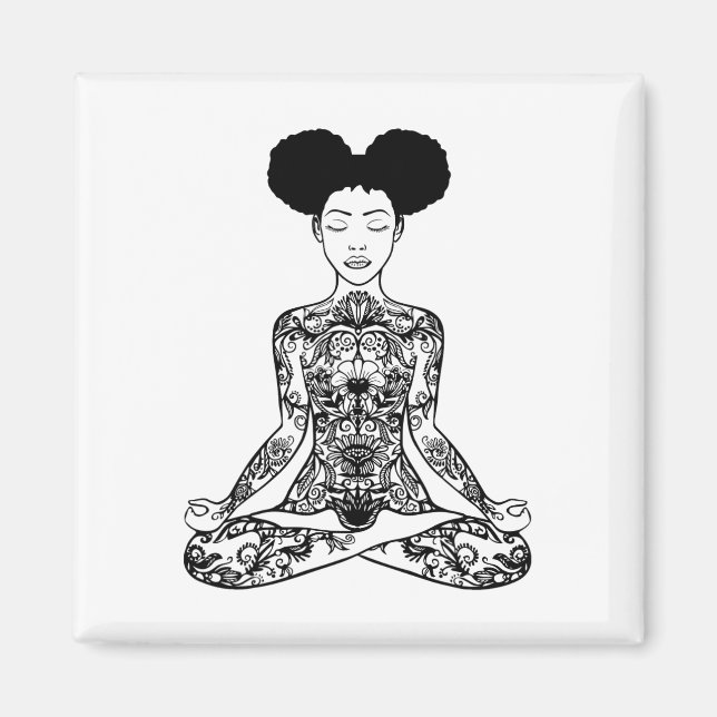 Imã Mulheres Afro Coque Sujo Meditando Meditação Ioga  (Frente)
