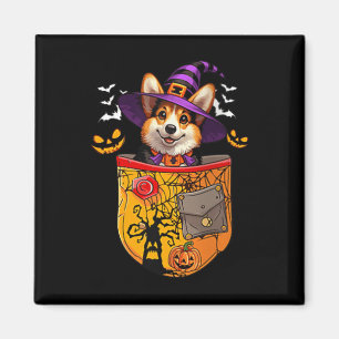 Imã Mulheres Corgi Como Bruxa No Cket Halloween Propri