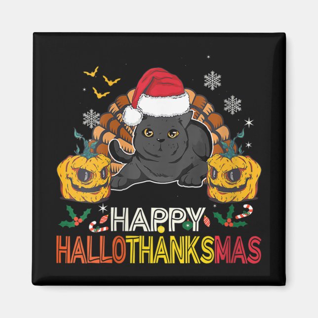 Imã Mulheres Felizes Hallothanksmas Black Cat Hallowee (Frente)