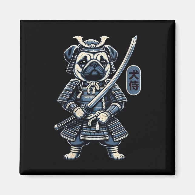 Imã Mulheres Japonesas, Samurai Dog Tattoo, Pug Dog Ka (Frente)