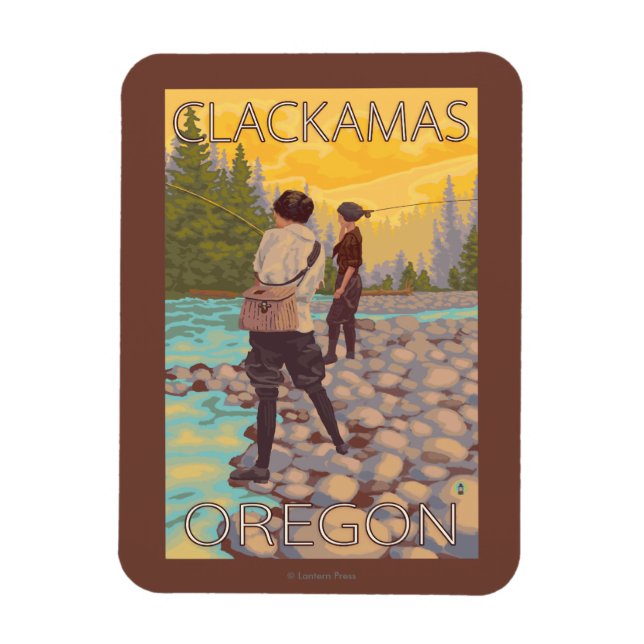 Ímã Mulheres voam pescando - Clackamas, Oregon (Vertical)