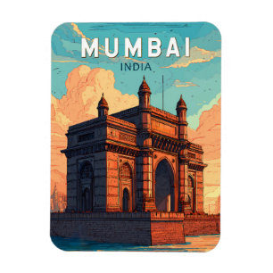 Ímã Mumbai India Illustração Viagem Art Vintage