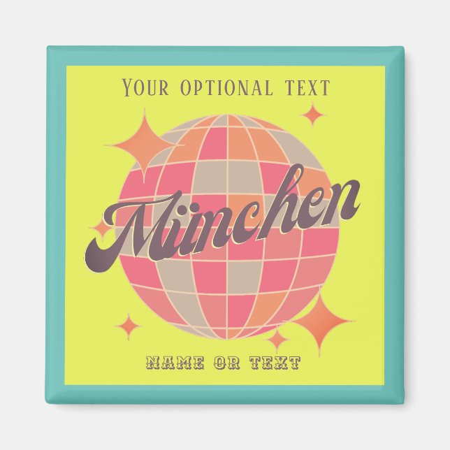 Imã München Bayern Alemanha Retro neon amarelo (Frente)
