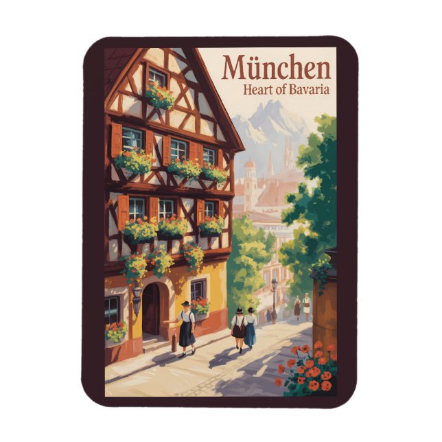 Ímã Munich Germany Bavaria Illustration Travel Art (Vertical)
