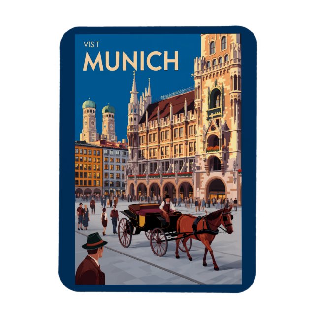 Ímã Munich Germany Marienplatz Travel Art Vintage (Vertical)