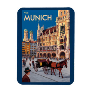 Ímã Munique Alemanha Marienplatz Viagem Arte Vintage