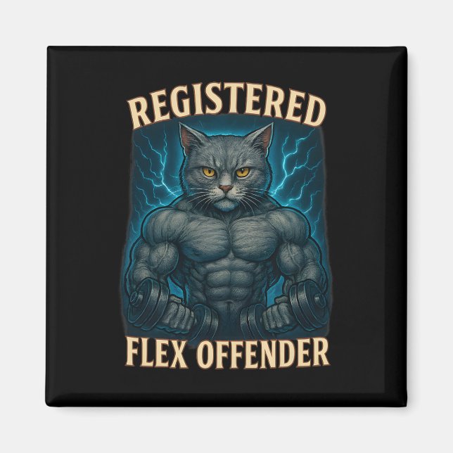 Imã Muscle Cat Registrada Flex Offender Engraçado Gym  (Frente)