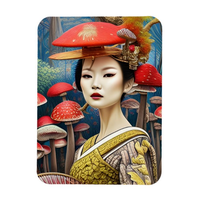 Ímã Mushroom Geisha Surreal Fantasy Art (Vertical)