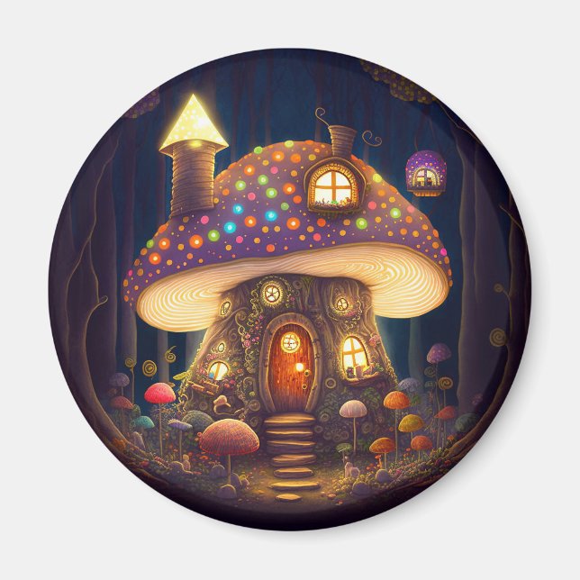 Imã Mushroom House Fantasy Art (Frente)