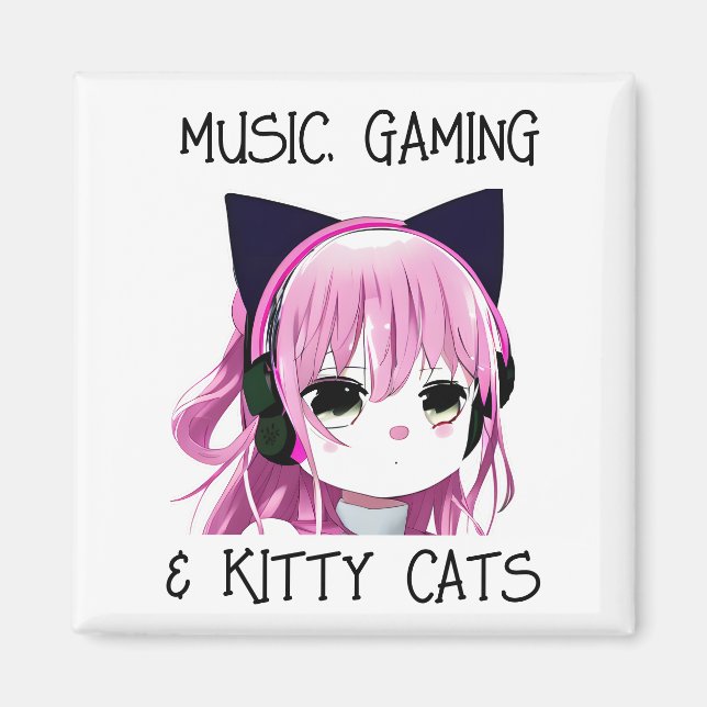 Imã Música Gaming e Kitty Cat Anime Girl (Frente)