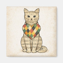 Musical Cat Collage with Harlequin Heart