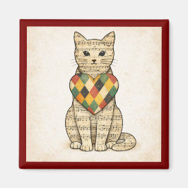 Imã Musical Cat Collage with Harlequin Heart Magnet