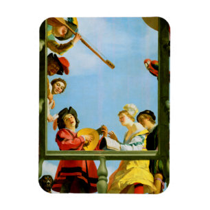 Ímã Musical Group on Balcony Fine Art Dutch Painting