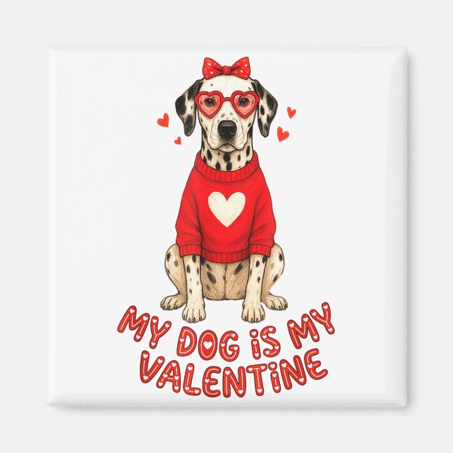 Imã My Dog Is My Valentine Dalmatian Heart Gles Bow Do (Frente)