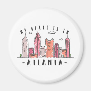Imã My Heart is In ATLANTA Love USA -Handdrawn Skyline