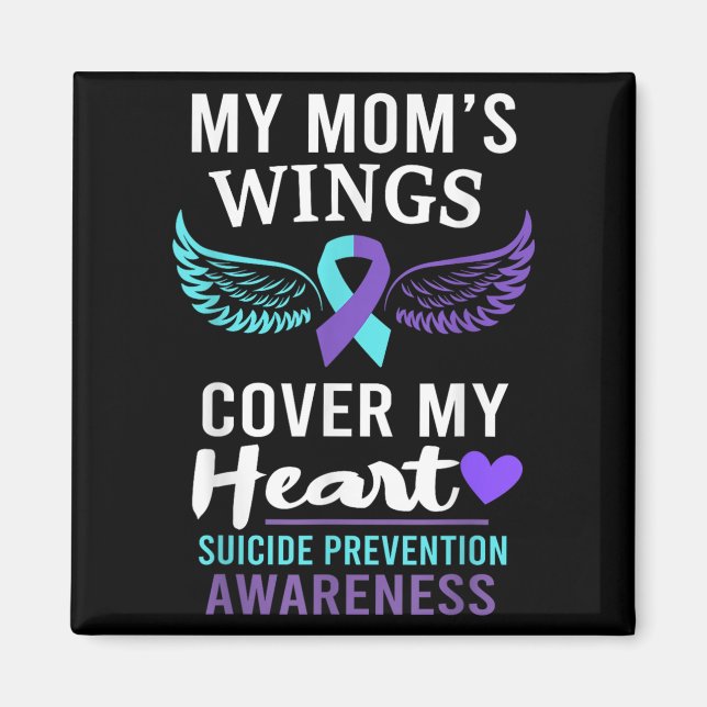 Imã My Mom's Wings Cover Heart Suicide Awareness Ribbo (Frente)