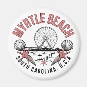 Imã Myrtle Beach Retro Vignette Round Magnet