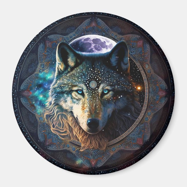 Imã Mystical Wolf Moon Mandala (Frente)