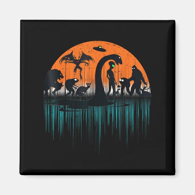 Imã Mythical Loch Ness Bigfoot Mothman Aliens Funny Cr (Frente)