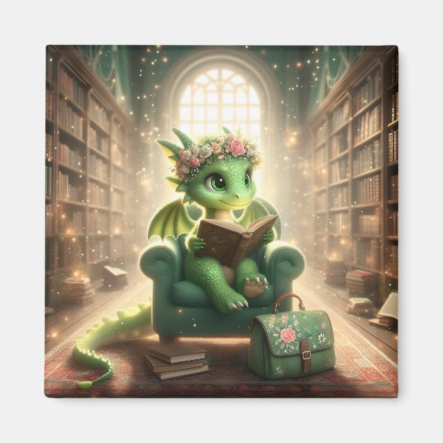 Imã Na Biblioteca - Green Dragon Magnet (Frente)