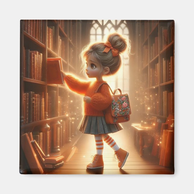 Imã Na Biblioteca - ímã laranja (Frente)