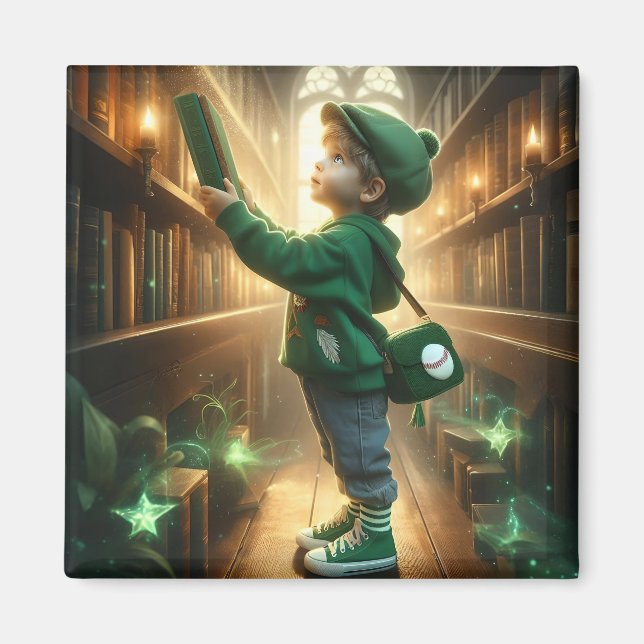 Imã Na Biblioteca - Magneta Verde (Frente)