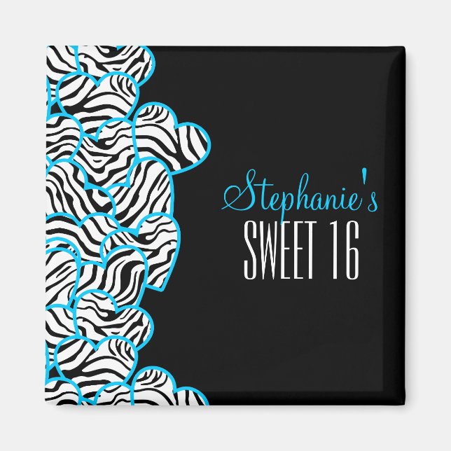 Imã Na moda Blue Sweet 16 Zebra Design (Frente)