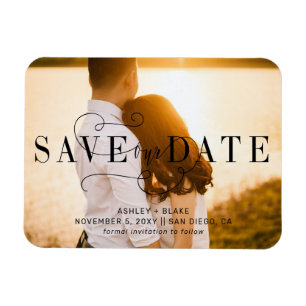 Ímã Na moda Calligraphy Photo Save the Date