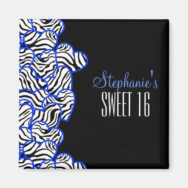 Imã Na moda Cobalt Sweet 16 Zebra Heart Design (Frente)
