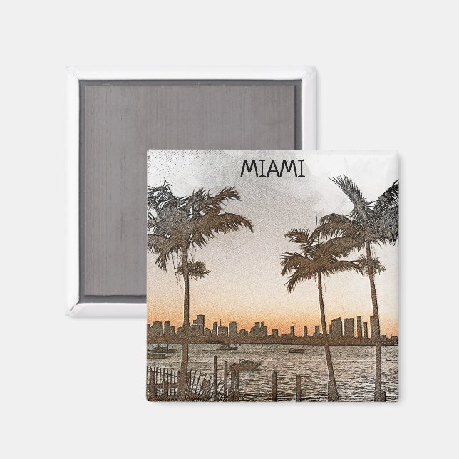 Imã Na moda Miami Florida Vintage Skyline (Front/Back)