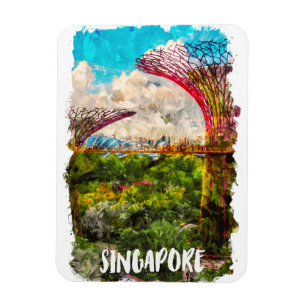 Ímã Na moda Singapura Asia Watercolor Viagem