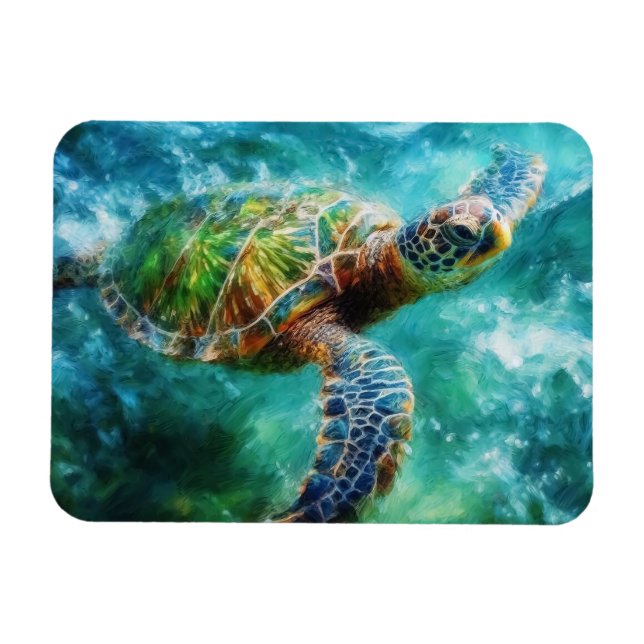 Ímã Nadação de Aquarelas Turtle do Mar Flexível (Horizontal)