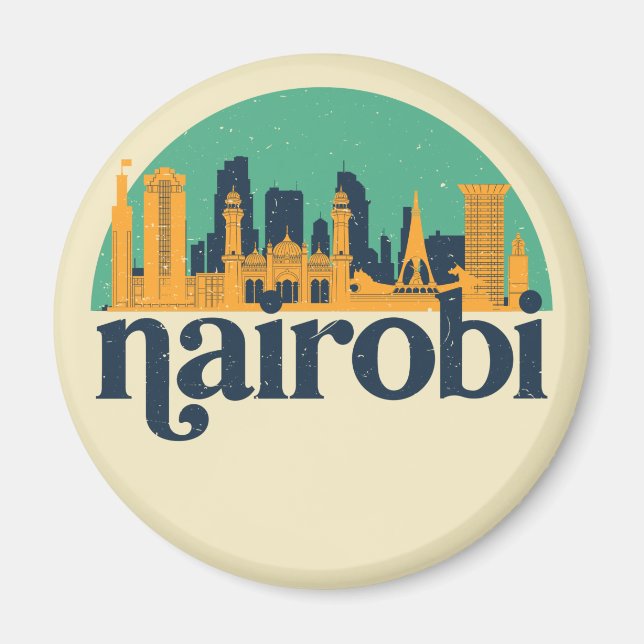 Imã Nairobi Kenya City Skyline Retro Cityscape Art (Frente)