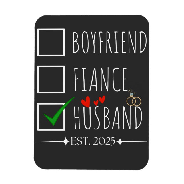 Ímã Namorado Noivo Marido Est. 2025 Recém-Casados   (Vertical)