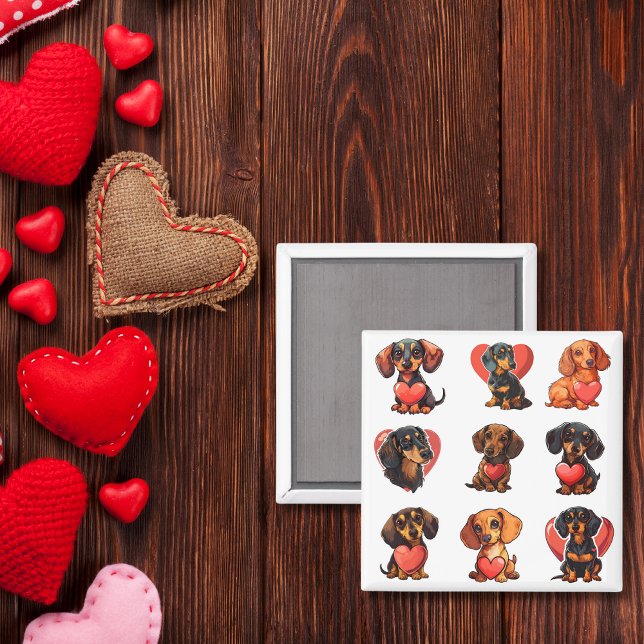 Imã Namorados Dachshund corações de cães (Valentine Dachshund dog hearts Magnet)