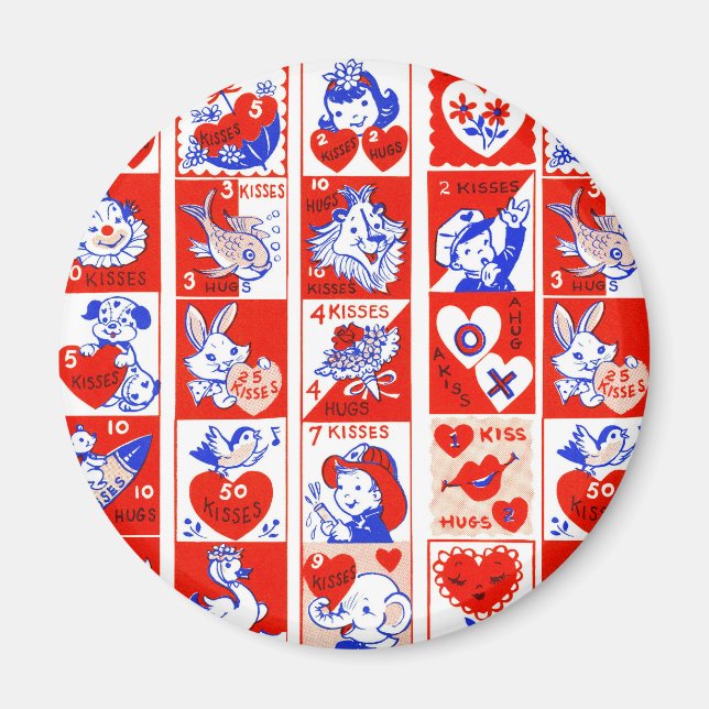 Imã Namorados Retro Love Hugs Padrão de Corte (Frente)