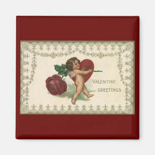 Imã Namorados Vintage Vitoriano Cherub, Rosa e Coraç