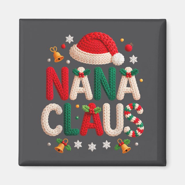 Imã Nana Claus Knitted Design Grandma Pajama Family Ma (Frente)