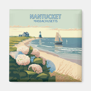 Imã Nantucket Beach Hydrangeas Boat Retro