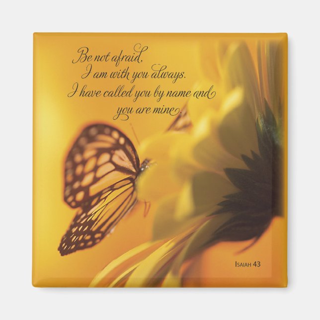 Imã Não tenha medo de borboleta religiosa na margarida (Frente)