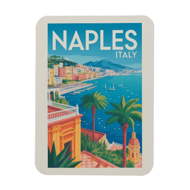 Ímã Naples Italy Illustration Travel Art Vintage (Vertical)