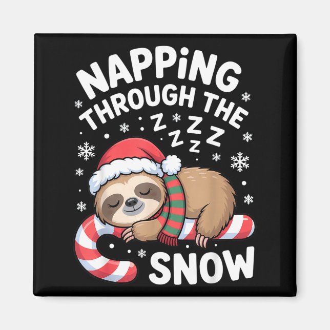 Imã Napng Through The Snow Funny Sloth Candy Cane Xmas (Frente)