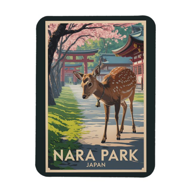 Ímã Nara Park Japan Deer Illustration Travel Art Retro (Vertical)